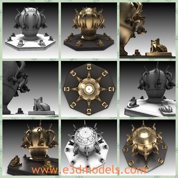 3d model the ancient seismograph - This is a 3d model of the ancient seismoscope in China,which is the product of Zhang Heng.Han dynasty invented the first seismoscope by the definition above, which was called Houfeng Didong Yi literally.
