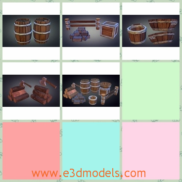 3d model the bucket in wood - This is a 3d model of the bucket in wood,which is the firewood actually.The barrel is popular in the country.