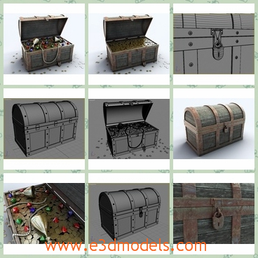 3d model the chest with treasure - This is a 3d model of the treasure chest with gold coins and jewels,which is made with wooden materials.