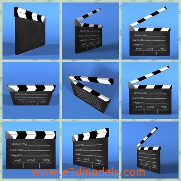 3d model the clapboard of movie - This is a 3d model of the clapboard of movie,which is black and white.The model is used by directors.