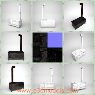 3d model the coal stove - This is a 3d model of the coal stove,which is the antique style of the stove.The model was constructed with 26 polygonal objects, each object has an unique name.