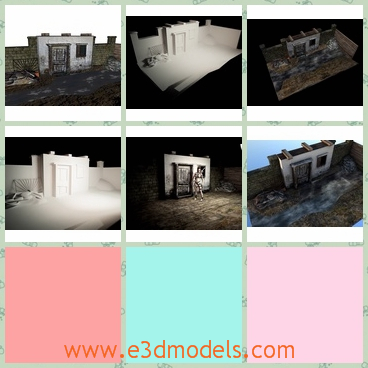 3d model the debris of the building - This is a 3d model of the debris of the building,which is abandoned and ruined.The model is made with a man standing outside the door.