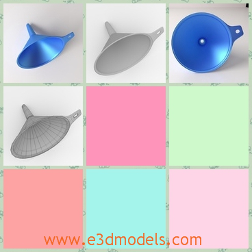 3d model the funnel made in plastic - This is a 3d model of the funnel made in the plastic materials.The model is useful in our daily life.