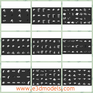 3d model the geometric shapes - This is a 3d model of the geometric shapes,which including 160 items and they are small but clear and there are different shapes,such as the round,the cube,the cylinder and the cone.