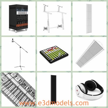 3d model the music instruments - This is a 3d model of the music instruments,which contains the headphone,the keyboard,the electric guitar and other instruments.