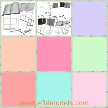 3d model the music stand - This is a 3d model of the music stand,which is tall and standing on the floor.There is a book on the stand.