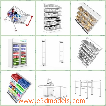 3d model the shelf in the supermarket - This is a 3d model of the shelf in the supermarket,which is modern and great in the building.The model is modern and made with high quality.