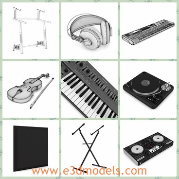 3d model the stuff in the music studio - THis is a 3d model of the stuffs in the music studio,which contains the headphone,the keyboard,the electric guitar and other musical instrument.