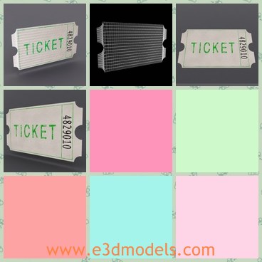 3d model the ticket in the theater - This is a 3d model of the ticket in the theater,which is made of paper and numbered in each one of them.The ticket is necessary in the movie theather.