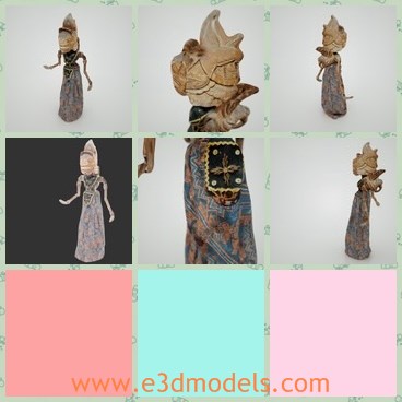 3d model the wooden doll - This is a 3d model of the wooden doll,which is the Indonesian puppet carved in the small shape.The model is cute and can be used as the decoration.