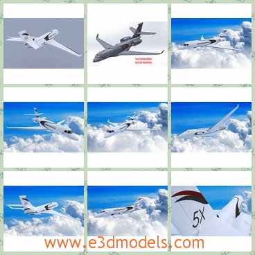 3d model a business jet in the sky - This is a 3d model of a business jet,which is flying in the sky.The plane is solid,and it has a cinema with it.
