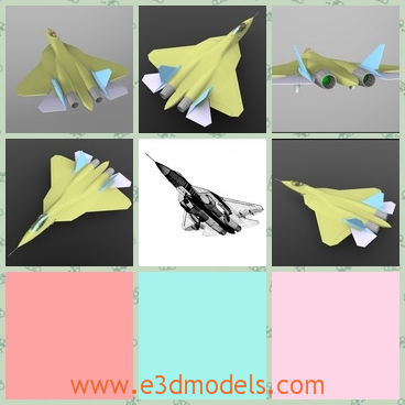 3d model a plane in light yellow - This is a 3d model about a plane,which has very fine surface, and can be directly printed and manufactured.