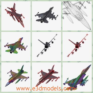3d model of a F 16 airplane - This 3d model of F 16  airplane has 2 objects, the engine at the end, and the main plane body. Both objects have separate textures. The textures for the engine are 1024x1024 and the plane textures are 4096x4096.