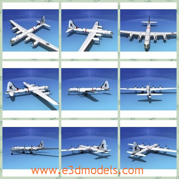 3d model of B-29 superfortress - There is ad model which is about a military plane. It was developed primarily to be the first strategic bomber of the US. It was designated and modified to carry the atomic bombs to Japan.