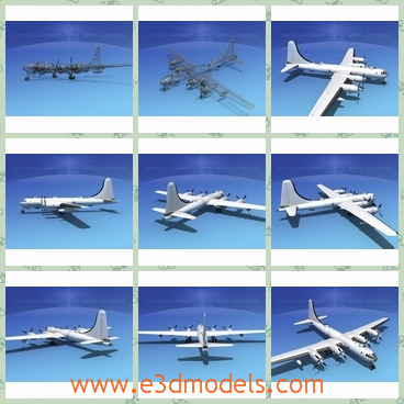 3d model of dreamscape B-50 superfortress II V00 - This 3d model is about a large military aircraft in white color. On its long narrow wings we can see many turret guns.
