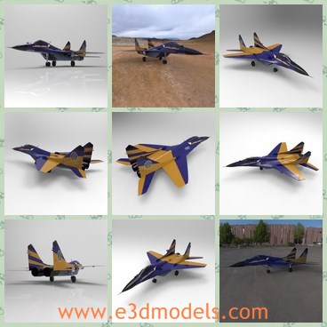 3d model the aircraft of Mig-29 - This is a 3d model of the aircraft of Mig-29,which is a fighter aircraft designed for the air superiority role in the Soviet Union.