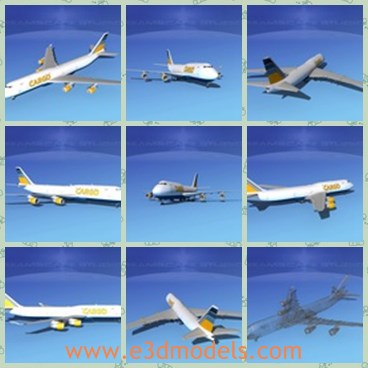 3d model the aircraft with yellow - This is a 3d model of the aircraft with yellow,which has a larger upper deck providing more capacity for seating passengers or carrying freight.