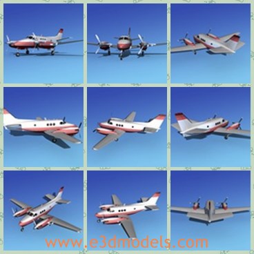 3d model the airplane - This is a 3d model of the airplace V09,which is the smallest of the family of pressurized twin engine King Air. The C90 has a longer wingspan than earlier 90 models A90 and B90 began production in 1971.
