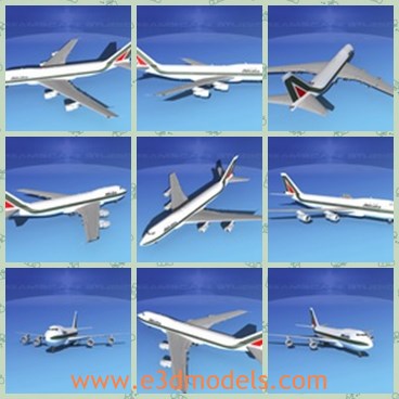 3d model the airplane - This is a 3d model of the airplane,which is large and modern.The model is famous and safe.The plane was the largest passenger jet in the world. The Boeing 747-100 was the first of the family of 747s developed and manufactured by Boeing.