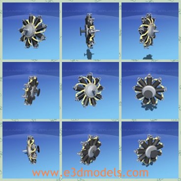 3d model the airplane engine - This is a 3d model of the airplane engine,which was used in the entire later version of the Nieuport 17 in 1916 and early 1917. It is typical of the rotary power plants common during WWI.