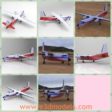 3d model the airplane for commercial purpose - This is a 3d model of the airplane for commercial purpose,which is a turboprop airliner designed and built by the Dutch aircraft manufacturer Fokker.