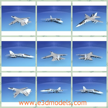 3d model the airplane in the army - This is a 3d model of the airplane in the army,which was developed with leading edge technology including variable sweep wings, afterburning turbofan engines, automated terrain following radar flight control system for low flight at very high speed.