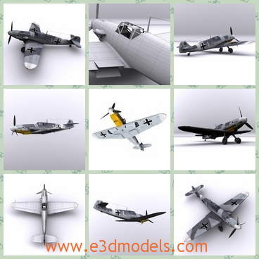 3d model the airplane in the WW2 - This is a 3d model of the airplane,whihc is often called Mf 109, was a German WWII fighter aircraft designed during the early to mid-1930s.