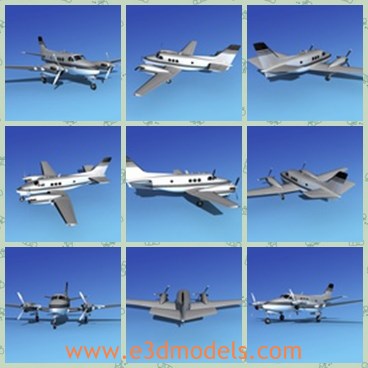 3d model the airplane V10 - This is a 3d model of the airplane V10,which is the smallest of the family of pressurized twin engine King Air. The C90 has a longer wingspan than earlier 90 models A90.