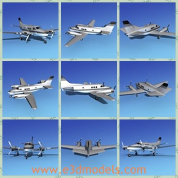 3d model the airplane V10 - This is a 3d model of the airplane V10,which is the smallest of the family of pressurized twin engine King Air. The C90 has a longer wingspan than earlier 90 models A90.