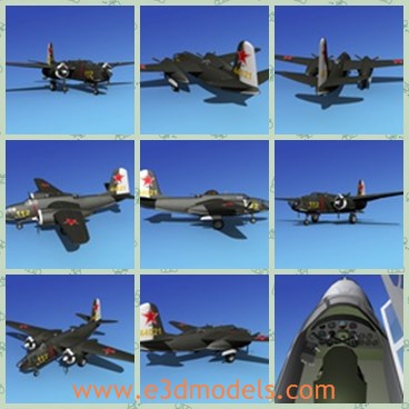 3d model the army plane - This is a 3d model of the army plane,which is designed to carry light bomb loads in a tactical bombing role. There were designed with a minimum crew including a Navigator/Bombardier.
