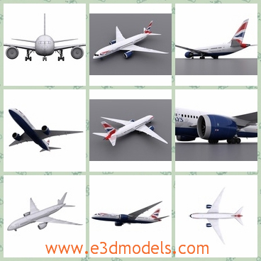 3d model the british airplane - This is a 3d model of a British airplane,which has a main airway of its own.The model's main parts include doors,turbines,windows and landing gear.