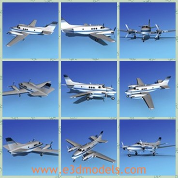 3d model the business aircraft - This is a 3d model of the business aircraft,which is the smallest of the family of pressurized twin engine King Air. The C90 has a longer wingspan than earlier 90 models A90 and B90 began production in 1971.