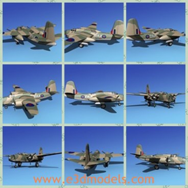 3d model the England plane - This is a 3d model of the England plane,which were designed to carry light bomb loads in a tactical bombing role. There were designed with a minimum crew including a Navigator/Bombardier, Pilot and AC Commander.