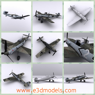 3d model the fighter plane of Britain - This is a 3d model of the fighter plane of Britain,which is called Bf 109, was a German World War II fighter aircraft designed during the early to mid-1930s.