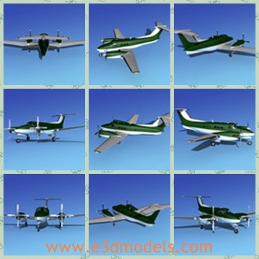 3d model the green plane - This is a 3d model of the green plane,which is one of the smallest of the family of pressurized twin engine King Air.