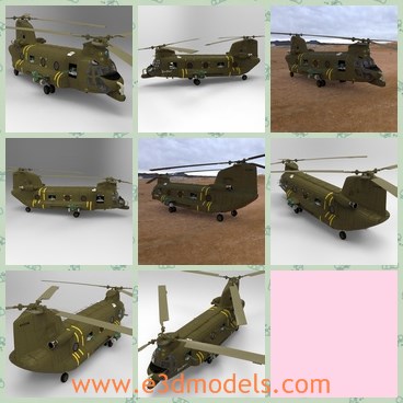 3d model the helicopter - This is a 3d model of the helicopter Boeing  CH-47 Chinook,which is a versatile, twin-engine, tandem rotor heavy-lift helicopter.