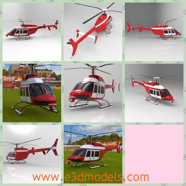 3d model the helicopter Bell 407 - This is a 3d model of the helicopter Bell 407,which is a four-blade, single-engine, civil utility helicopter.