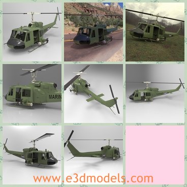 3d model the helicopter of army - This is a 3d model of the helicopter of army,which is green and made with words on it.The model includes a wide range of civil and military aircraft produced since 1956 by Bell Helicopter.