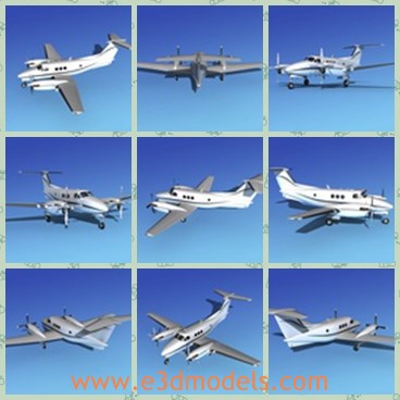 3d model the plane Beechcraft E90 - This is a 3d model of the plane Beechcraft E90,which  is one of the smallest of the family of pressurized twin engine King Air. The E90 has a longer wingspan than earlier 90 models A90 and B90 began production in 1971.