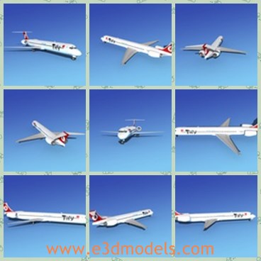 3d model the plane in commercial purpose - This is a 3d model of the plane in commercial purpose,which was a stretched version of the MD-80 which was a derivative of the DC-9-60. The aircraft was built in 9 different versions and variants by three major aircraft firms.