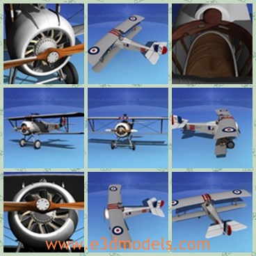 3d model the plane in royal air force - This is a 3d model of the plane in royal air force,which was armed with the synchronized Vickers automatic machine gun for French aircraft and Lewis Gun mounted on the Foster type mount on the top wing for British ordered models.