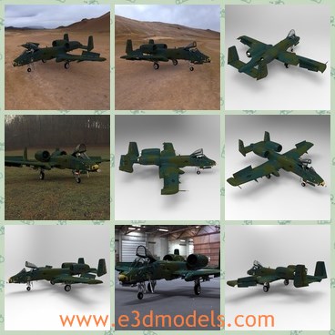 3d model the plane in the army - THis is a 3d model of the plane in the army,which is  a single-seat, twin-engine jet aircraft designed to provide air interdiction and close air support CAS of ground forces by attacking tanks, armored vehicles, and other ground targets.