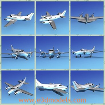 3d model the plane King Air V01 - This is a 3d model of the plane King Air V01,which  is the smallest of the family of pressurized twin engine King Air. The C90 has a longer wingspan than earlier 90 models A90 and B90 began production in 1971.