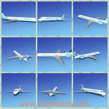3d model the plane MD90-30 - This is a 3d model of the plane MD90-30,which was  a stretched version of the MD-80 which was a derivative of the DC-9-60. The aircraft was built in 9 different versions and variants by three major aircraft firms.