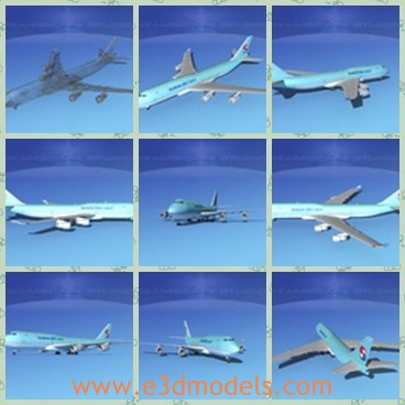 3d model the plane of Boeing - This is a 3d model of the plane of Boeing 747,which has a larger upper deck providing more capacity for seating passengers or carrying freight.