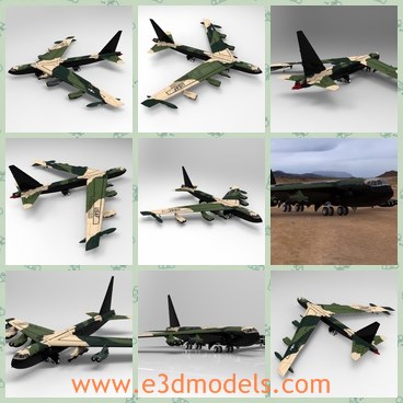 3d model the plane of Boeing B-52 - This is a 3d model of the plane of Boeing B-52,which is a long-range, jet strategic bomber flown by the United States Air Force USAF since 1954.The B-52 replaced the Convair B-36 and the Boeing B-47.