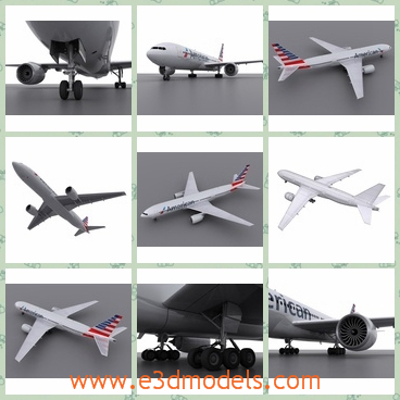 3d model the plane of USA - This is a 3d model of the plane of USA,which can be judged from the flag on the tail of the plane.The plane includes fuselage, wings & elevators, engines, turbines, gears down, gears up and windows.