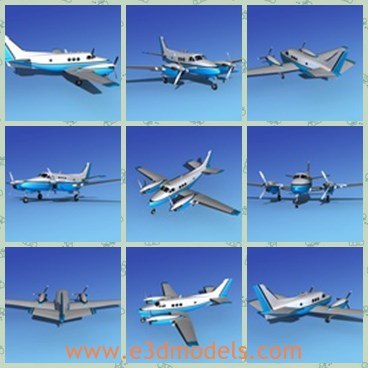 3d model the plane V03 - This is a 3d model of the plane V03,which is the smallest of the family of pressurized twin engine King Air. The C90 has a longer wingspan than earlier 90 models A90 and B90 began production in 1971.