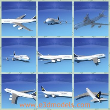 3d model the plane with a long body - This is a 3d model of the plane with a long body,which is made with high quality.The Boeing 747-800 has a larger upper deck providing more capacity for seating passengers or carrying freight.