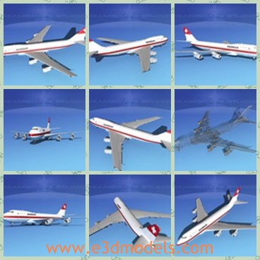 3d model the plane with  a red tail - This is a 3d model of the plane with a red tail,which is large and modern.The model is he first of the family of 747s developed and manufactured by Boeing.